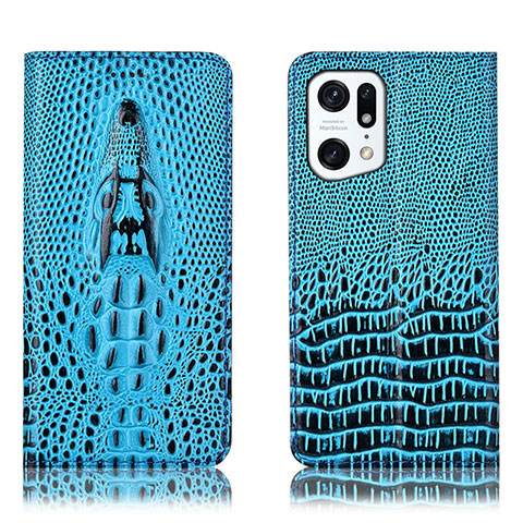 Custodia Portafoglio In Pelle Cover con Supporto H03P per Oppo Find X5 Pro 5G Cielo Blu