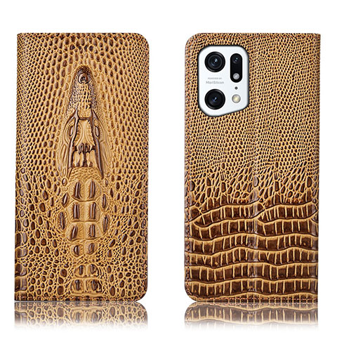 Custodia Portafoglio In Pelle Cover con Supporto H03P per Oppo Find X5 Pro 5G Marrone