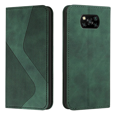 Custodia Portafoglio In Pelle Cover con Supporto H03X per Xiaomi Poco X3 Pro Verde