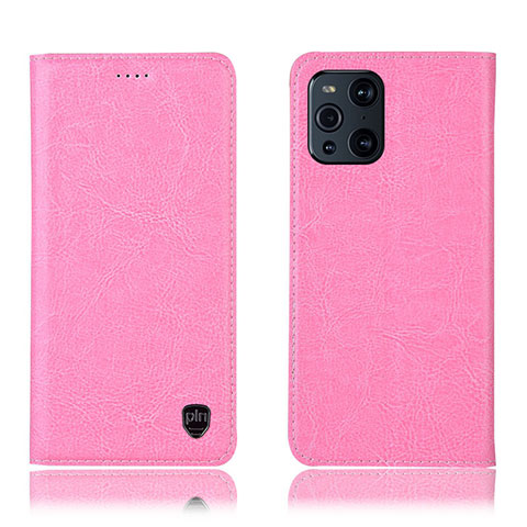 Custodia Portafoglio In Pelle Cover con Supporto H04P per Oppo Find X3 Pro 5G Rosa