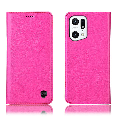 Custodia Portafoglio In Pelle Cover con Supporto H04P per Oppo Find X5 5G Rosa Caldo