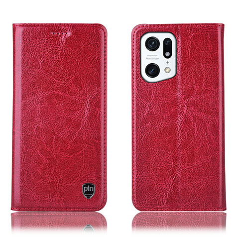 Custodia Portafoglio In Pelle Cover con Supporto H04P per Oppo Find X5 Pro 5G Rosso