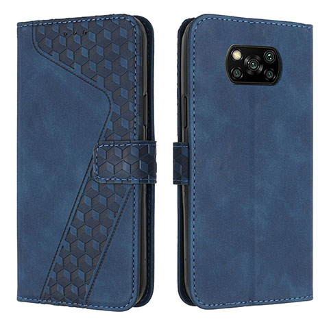 Custodia Portafoglio In Pelle Cover con Supporto H04X per Xiaomi Poco X3 Blu