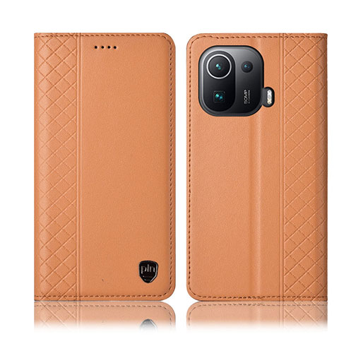 Custodia Portafoglio In Pelle Cover con Supporto H07P per Xiaomi Mi 11 Pro 5G Arancione