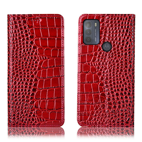 Custodia Portafoglio In Pelle Cover con Supporto H08P per Motorola Moto G50 Rosso