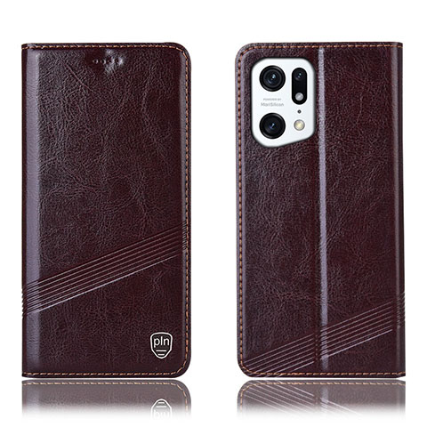 Custodia Portafoglio In Pelle Cover con Supporto H09P per Oppo Find X5 5G Marrone