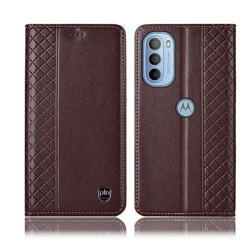 Custodia Portafoglio In Pelle Cover con Supporto H10P per Motorola Moto G31 Marrone