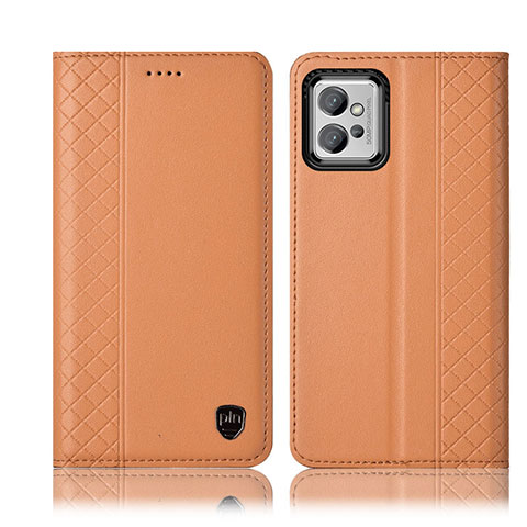 Custodia Portafoglio In Pelle Cover con Supporto H10P per Motorola Moto G32 Arancione
