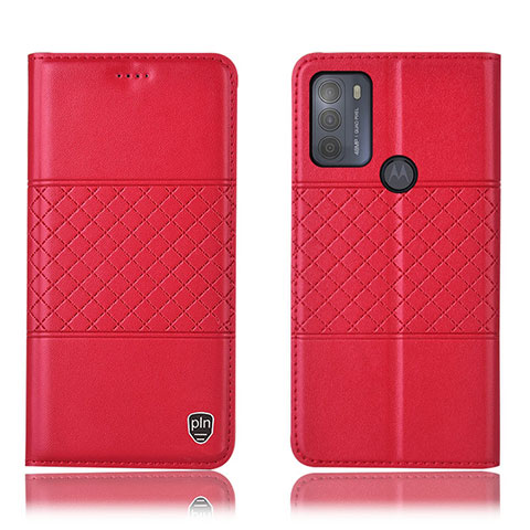 Custodia Portafoglio In Pelle Cover con Supporto H10P per Motorola Moto G50 Rosso