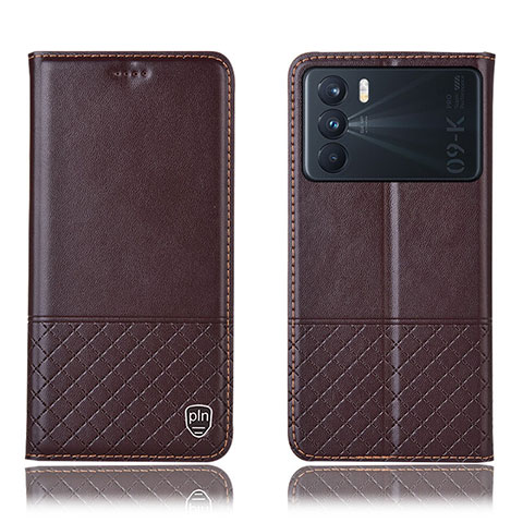 Custodia Portafoglio In Pelle Cover con Supporto H10P per Oppo K9 Pro 5G Marrone