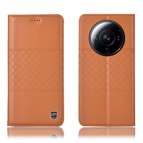 Custodia Portafoglio In Pelle Cover con Supporto H10P per Xiaomi Mi 12 Ultra 5G Arancione