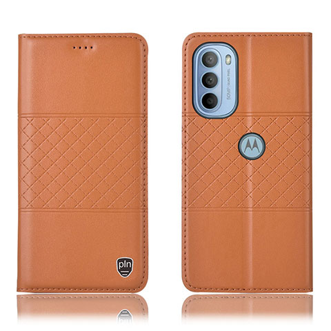 Custodia Portafoglio In Pelle Cover con Supporto H11P per Motorola Moto G31 Arancione