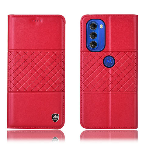 Custodia Portafoglio In Pelle Cover con Supporto H11P per Motorola Moto G51 5G Rosso