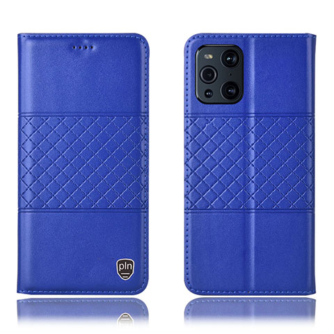 Custodia Portafoglio In Pelle Cover con Supporto H11P per Oppo Find X3 5G Blu