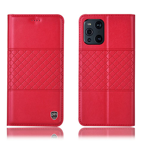 Custodia Portafoglio In Pelle Cover con Supporto H11P per Oppo Find X3 5G Rosso