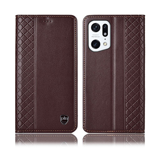 Custodia Portafoglio In Pelle Cover con Supporto H11P per Oppo Find X5 5G Marrone