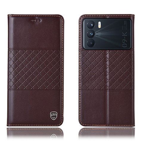 Custodia Portafoglio In Pelle Cover con Supporto H15P per Oppo K9 Pro 5G Marrone