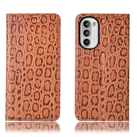 Custodia Portafoglio In Pelle Cover con Supporto H16P per Motorola Moto G71s 5G Marrone Chiaro