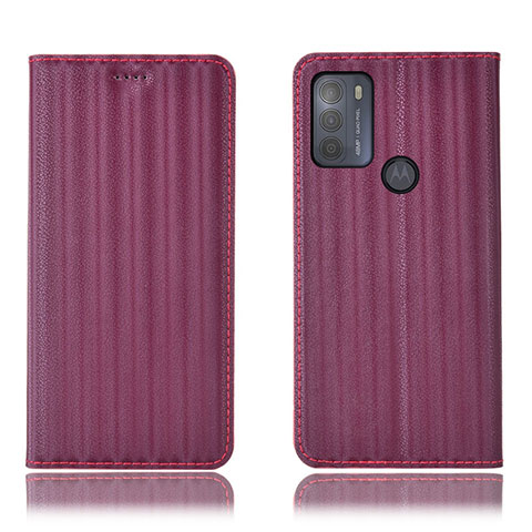 Custodia Portafoglio In Pelle Cover con Supporto H18P per Motorola Moto G50 Rosso Rosa