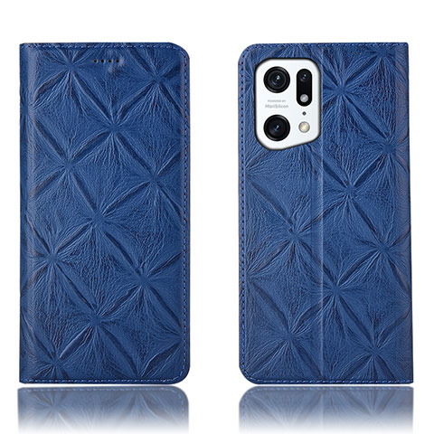 Custodia Portafoglio In Pelle Cover con Supporto H19P per Oppo Find X5 Pro 5G Blu