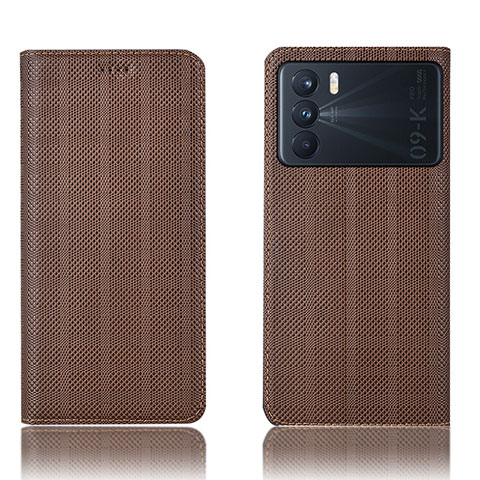 Custodia Portafoglio In Pelle Cover con Supporto H20P per Oppo K9 Pro 5G Marrone