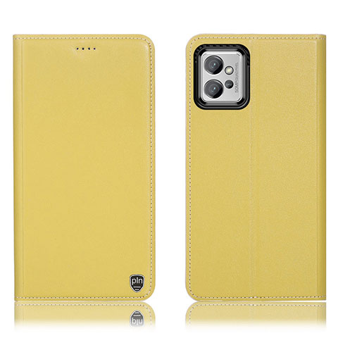 Custodia Portafoglio In Pelle Cover con Supporto H21P per Motorola Moto G32 Giallo