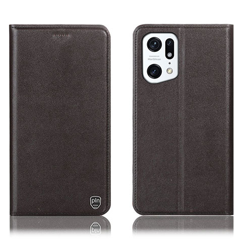 Custodia Portafoglio In Pelle Cover con Supporto H21P per Oppo Find X5 5G Marrone