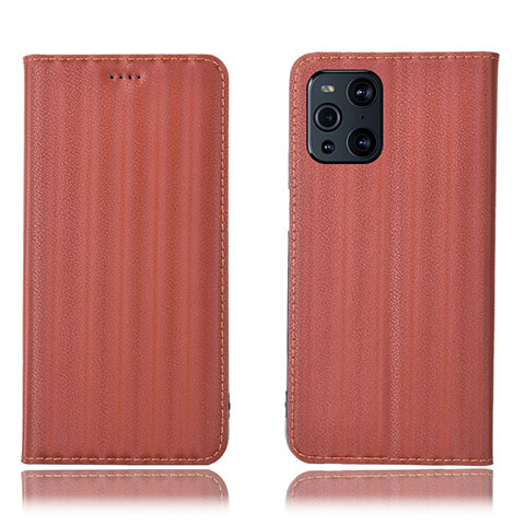 Custodia Portafoglio In Pelle Cover con Supporto H23P per Oppo Find X3 5G Marrone