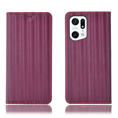 Custodia Portafoglio In Pelle Cover con Supporto H23P per Oppo Find X5 5G Rosso Rosa