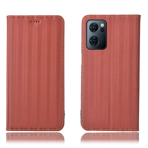 Custodia Portafoglio In Pelle Cover con Supporto H23P per Oppo Find X5 Lite 5G Marrone