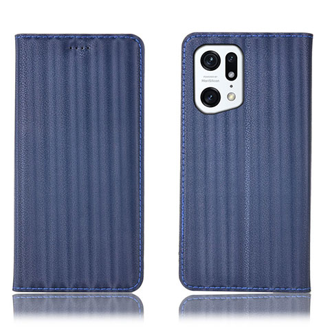 Custodia Portafoglio In Pelle Cover con Supporto H23P per Oppo Find X5 Pro 5G Blu