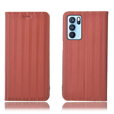 Custodia Portafoglio In Pelle Cover con Supporto H23P per Oppo Reno6 Pro 5G India Marrone