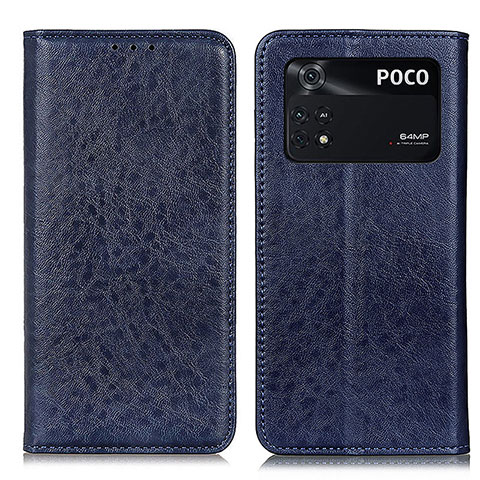 Custodia Portafoglio In Pelle Cover con Supporto K01Z per Xiaomi Poco M4 Pro 4G Blu