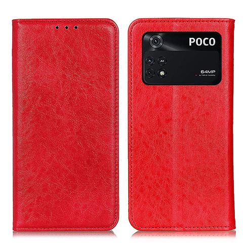 Custodia Portafoglio In Pelle Cover con Supporto K01Z per Xiaomi Poco M4 Pro 4G Rosso