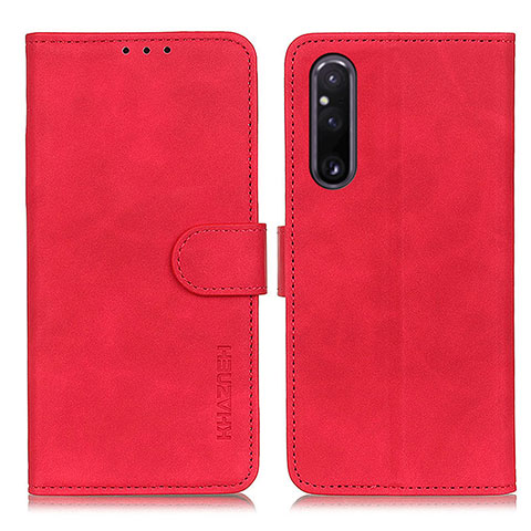 Custodia Portafoglio In Pelle Cover con Supporto K03Z per Sony Xperia 1 V Rosso