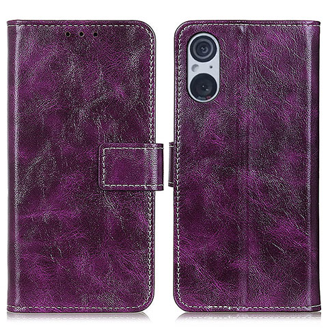 Custodia Portafoglio In Pelle Cover con Supporto K04Z per Sony Xperia 5 V Viola