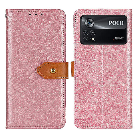Custodia Portafoglio In Pelle Cover con Supporto K05Z per Xiaomi Poco X4 Pro 5G Rosa