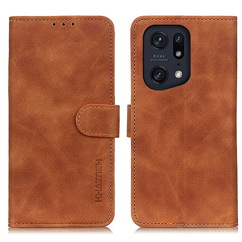 Custodia Portafoglio In Pelle Cover con Supporto K09Z per Oppo Find X5 Pro 5G Marrone