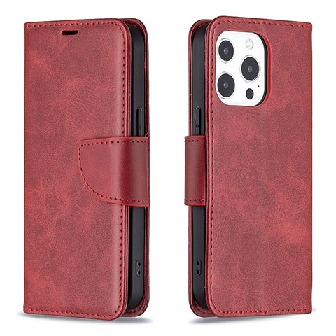 Custodia Portafoglio In Pelle Cover con Supporto L01 per Apple iPhone 13 Pro Rosso