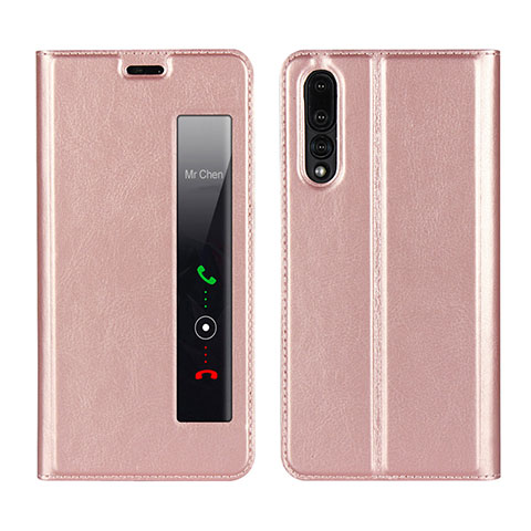 Custodia Portafoglio In Pelle Cover con Supporto L01 per Huawei P20 Pro Oro Rosa
