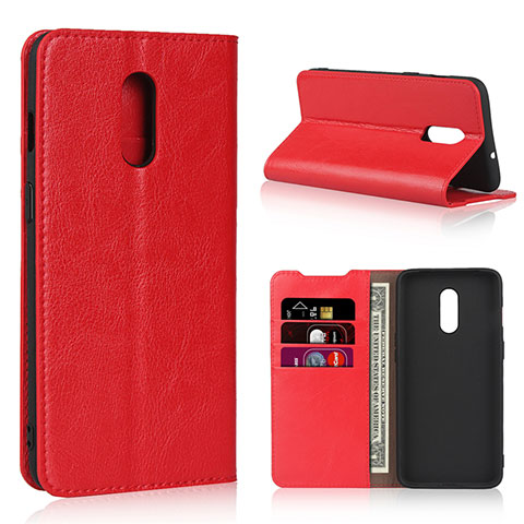 Custodia Portafoglio In Pelle Cover con Supporto L01 per OnePlus 7 Rosso