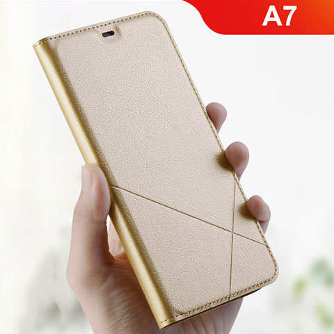 Custodia Portafoglio In Pelle Cover con Supporto L01 per Oppo A7 Oro