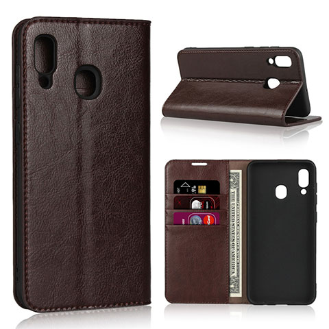 Custodia Portafoglio In Pelle Cover con Supporto L01 per Samsung Galaxy M10S Marrone