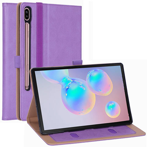 Custodia Portafoglio In Pelle Cover con Supporto L01 per Samsung Galaxy Tab S6 10.5 SM-T860 Viola