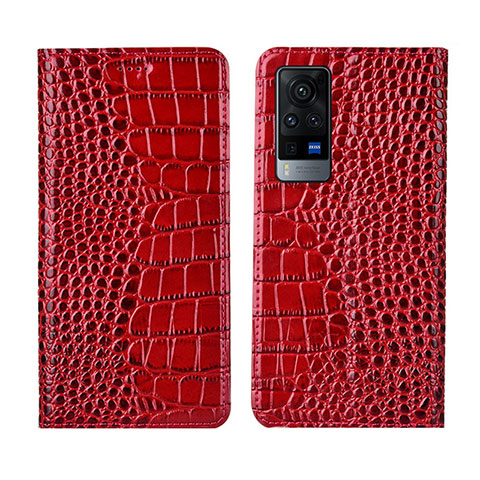 Custodia Portafoglio In Pelle Cover con Supporto L01 per Vivo X60 Pro 5G Rosso