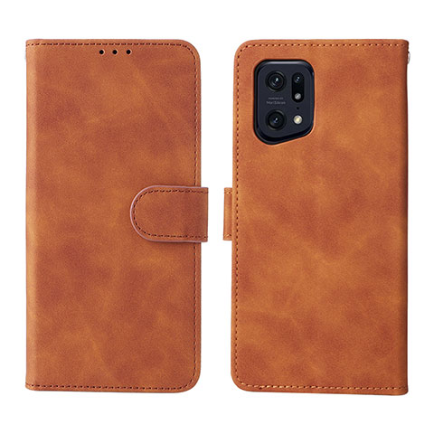 Custodia Portafoglio In Pelle Cover con Supporto L01Z per Oppo Find X5 Pro 5G Marrone