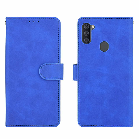 Custodia Portafoglio In Pelle Cover con Supporto L01Z per Samsung Galaxy M11 Blu