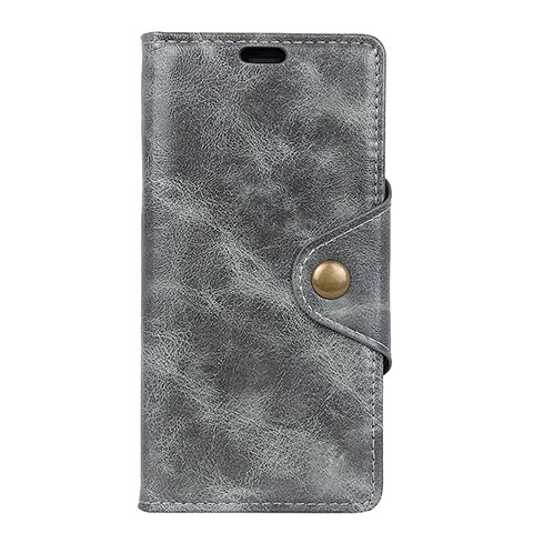 Custodia Portafoglio In Pelle Cover con Supporto L02 per Alcatel 1 Grigio