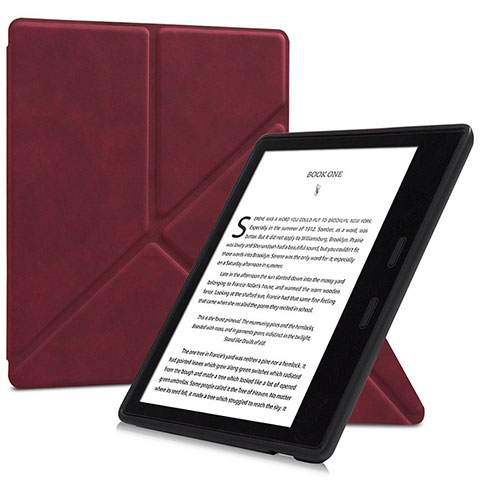 Custodia Portafoglio In Pelle Cover con Supporto L02 per Amazon Kindle Oasis 7 inch Rosso Rosa
