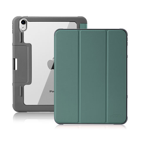 Custodia Portafoglio In Pelle Cover con Supporto L02 per Apple New iPad Air 10.9 (2020) Verde Notte